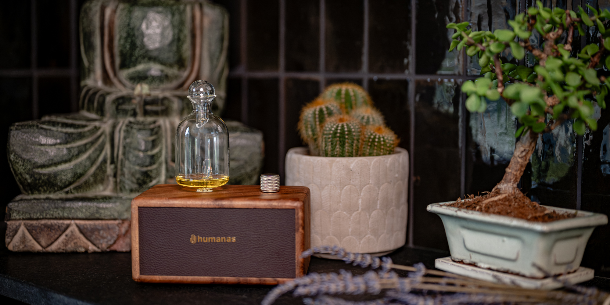 width=100% Dyfuzor olejków, aromatyzer zapachowy Humanas Natural Wood - drewno orzecha włoskiego